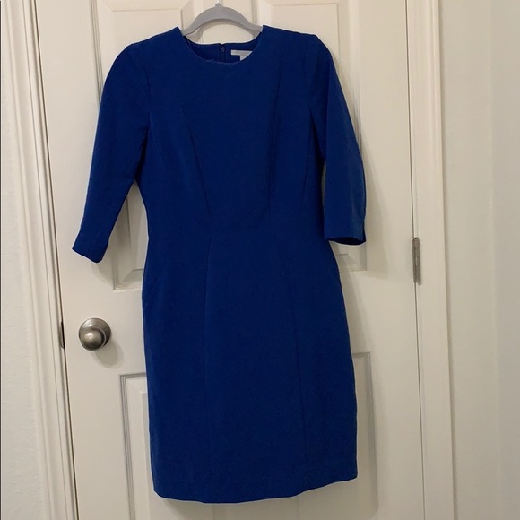 h&m cobalt blue dress H&M cobalt blue V neck sleeveless ruched lined dress